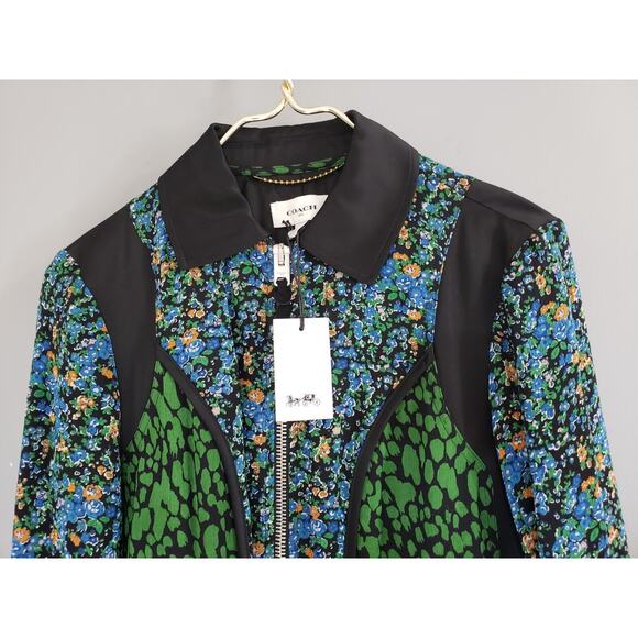 NEW Coach Framed Varsity Jacket Floral Multi Full Zip Black 100% Silk XS - Picture 3 of 11
